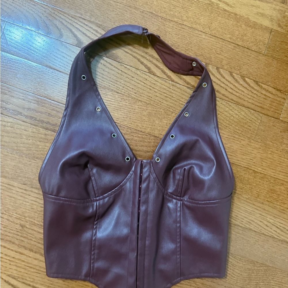 Burgundy Leather Crop Top